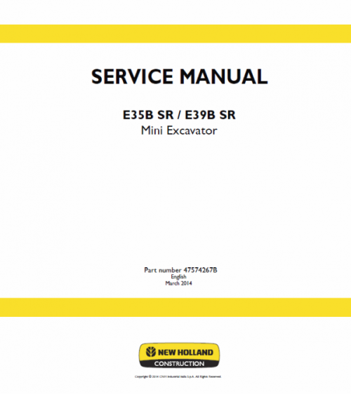New Holland E35BSR, E39BSR Mini Excavator Service Manual