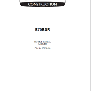 New Holland E70BSR Midi Excavator Service Manual