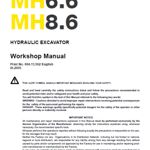 New Holland MH6.6 and MH8.6 Excavator Manual