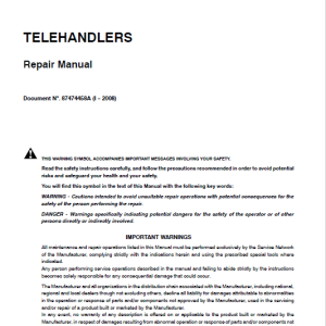 New Holland LM1133 Telehandlers Service Manual