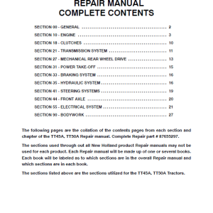 New Holland TT45A, TT50A Tractor Service Manual