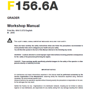 New Holland F156.6 and F156.6A Grader Service Manual