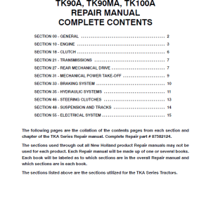 New Holland TK90A, TK90MA, TK100A Tractor Service Manual
