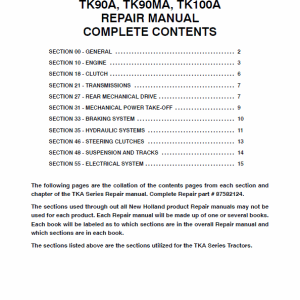 New Holland TK75VA, TK80A, TK80MA Tractor Service Manual New Holland TK75VA, TK80A, TK80MA Tractor Service Manual