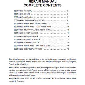 New Holland 5610S, 6610S, 7610S, 7010 Tractor Service Manual