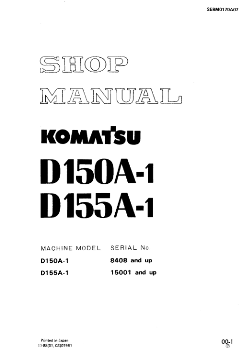Komatsu D150A-1 D155A-1 Dozer Service Repair Manual