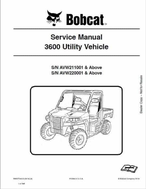 Bobcat 3600 Utility Vehicle Service Repair Manual