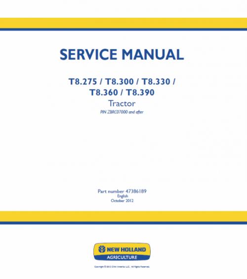 New Holland T8.390, T8.420 Tractor Service Manual