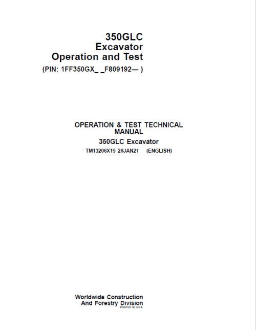 John Deere 350GLC Operation Test Manual