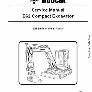 Bobcat E62 Excavator Repair Service Manual