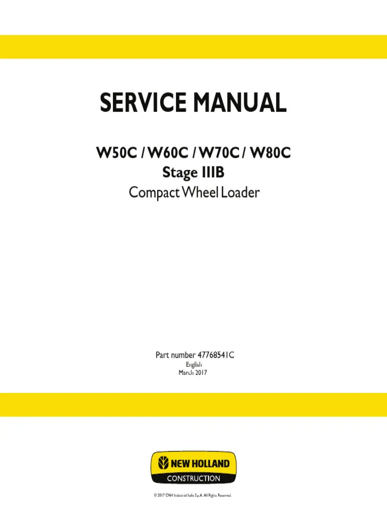 New Holland W50C W60C Loader Stage IIIB Service Manual