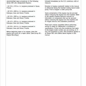John Deere Series 300: 3029 6068 Diesel Engines Manual