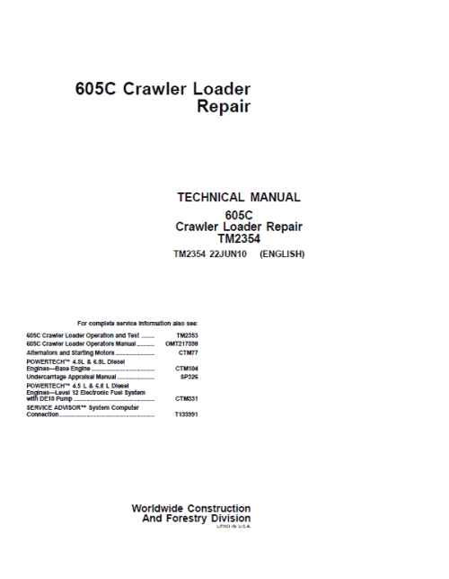 John Deere 605C Crawler Loader Service Manual