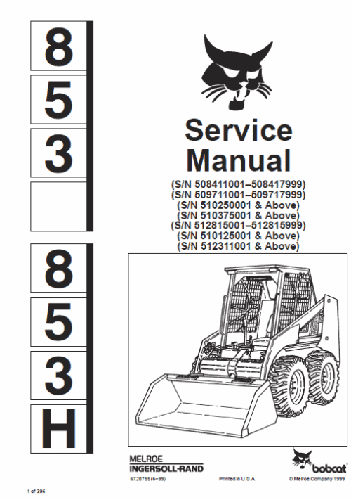 Bobcat 853 and 853H Skid-Steer Loader Service Manual Bobcat 853 and 853H Skid-Steer Loader Service Manual