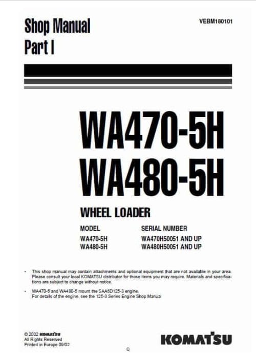 Komatsu WA480-5H Wheel Loader Service Repair Manual