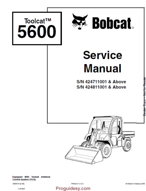 Bobcat 5600 Utility Vehicle Service Manual