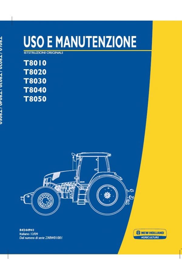 New Holland T8000 T8030 T8040 Tractor Operator Manual