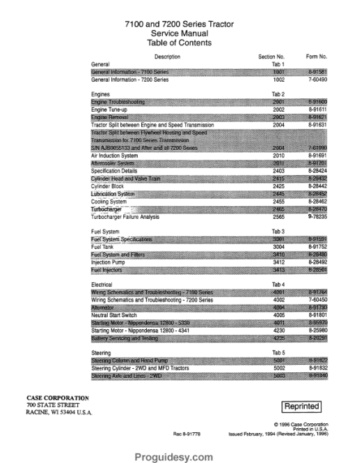 Case International 7130 7140 Tractor Service Repair Manual