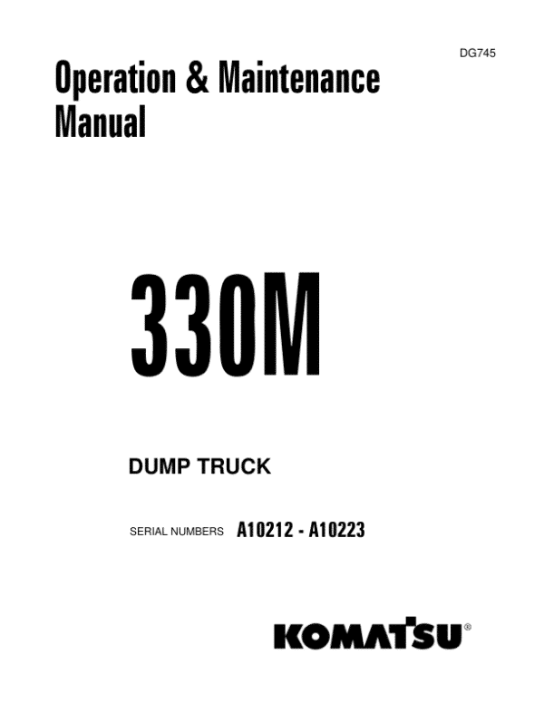 Komatsu 330M Dump Truck Workshop Manual