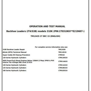 John Deere 310K Backhoe Diagnostic Operation Manual