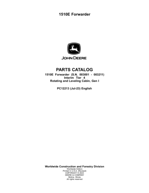 John Deere 1510E IT4 Forwarders Parts Catalog Manual