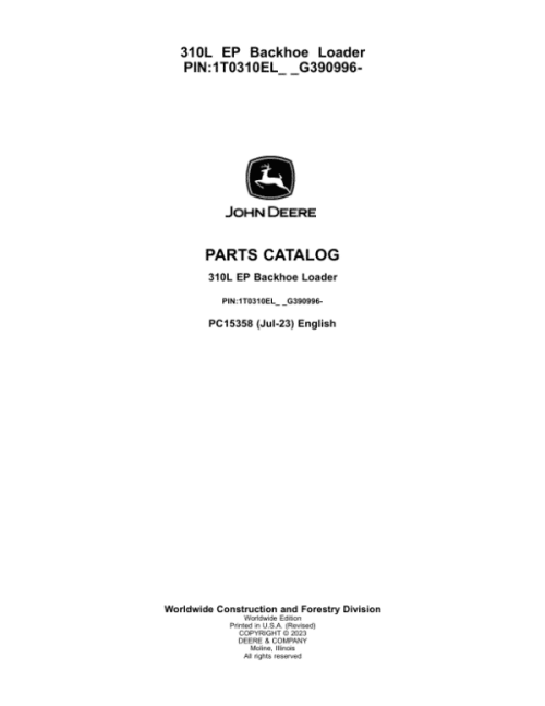 John Deere 310L EP Backhoe Loaders Parts Catalog Manual