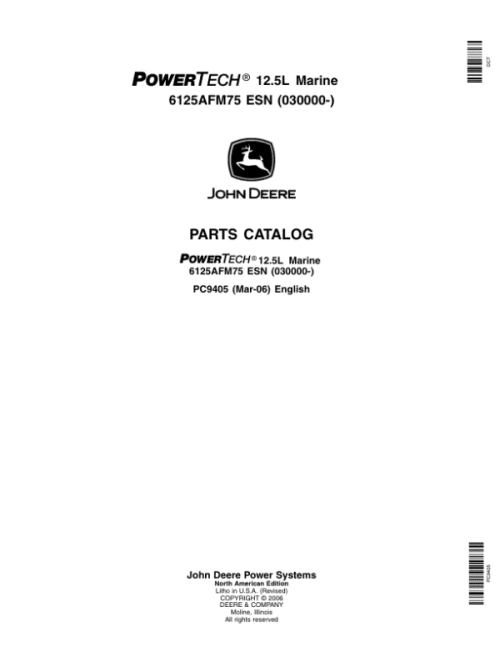 John Deere 12.5L, 6125 Engines Parts Catalog Manual