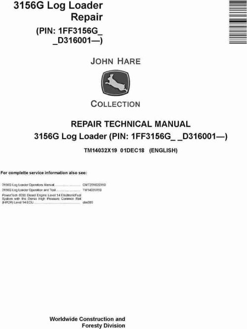 John Deere 3156G Loader Service Repair Manual