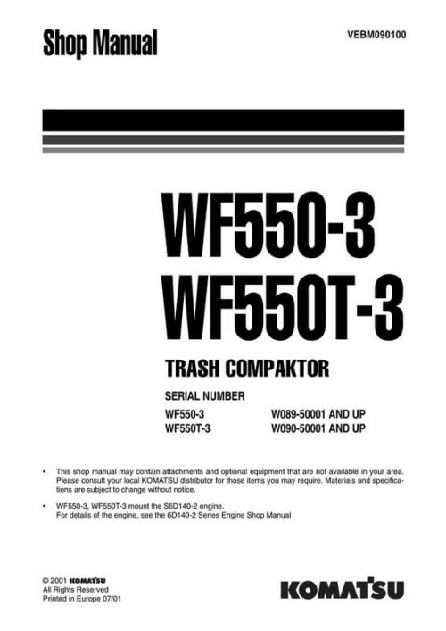 Komatsu WF550A-3 Trash Compactor Service Repair Manual