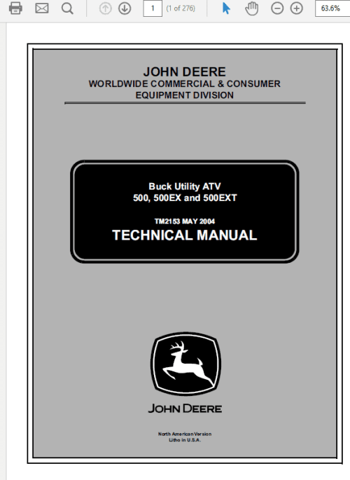 John Deere ATV 500, ATV 500EX, ATV 500EXT Buck Utility Service Manual