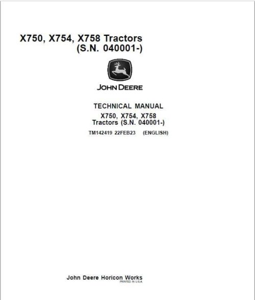 John Deere X750 X754 X758 Service Repair Manual