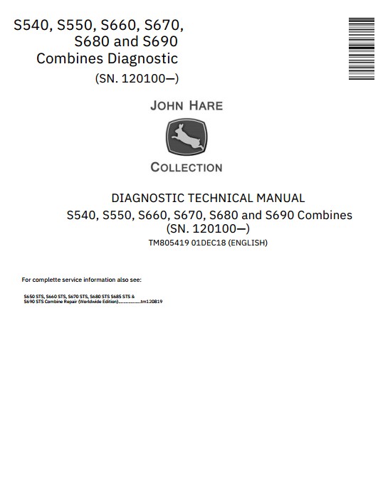 John Deere S540 S550 S660 S670 S680 S690 Combine Diagnostic Technical Manual-TM805419