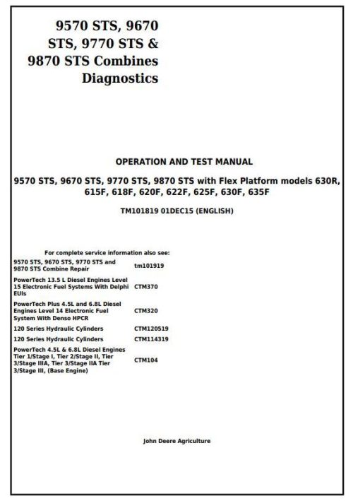 John Deere 9570STS 9870STS Combines Diagnostic and Test Service Manual