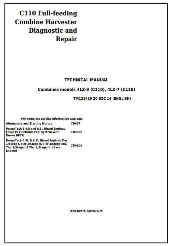 John Deere 4LZ-7 4LZ-9 Diagnostic and Repair Technical Service Manual