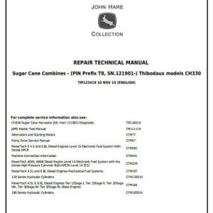 John Deere Thibodaux CH330 Sugar Cane Repair Service Manual