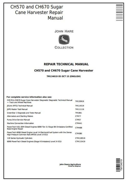 John Deere CH570 CH670 1T8 Sugar Cane Harvester Repair Manual