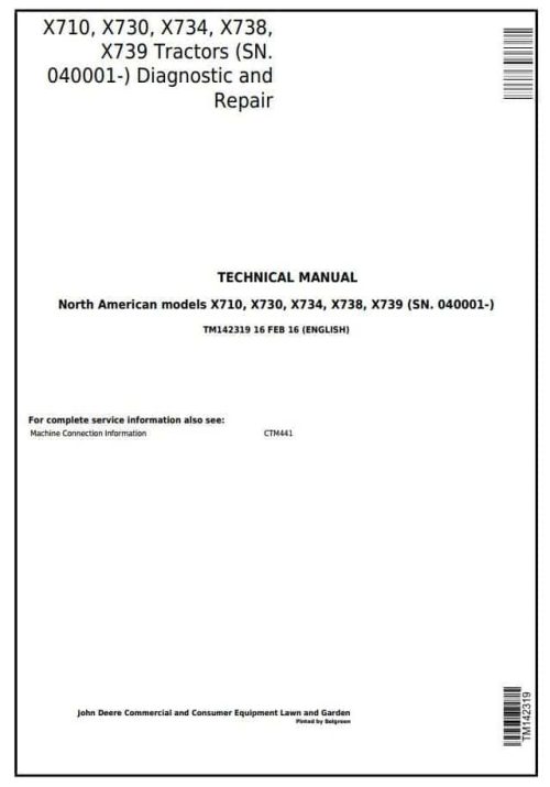 John Deere X710 X730 X739 Technical Service Manual
