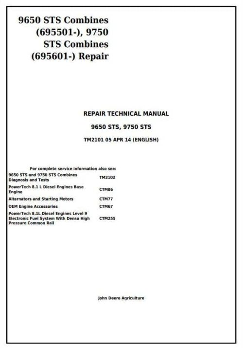 John Deere 9650STS Combines Service Repair Manual