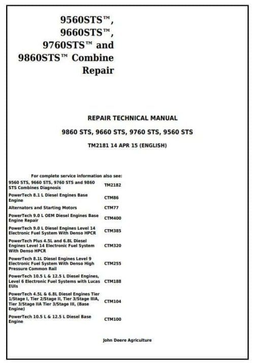John Deere 9560 STS 9860 STS Repair Manual