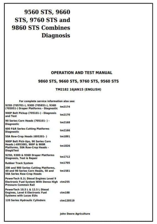 John Deere 9660 STS 9860 STS Repair Technical Manual