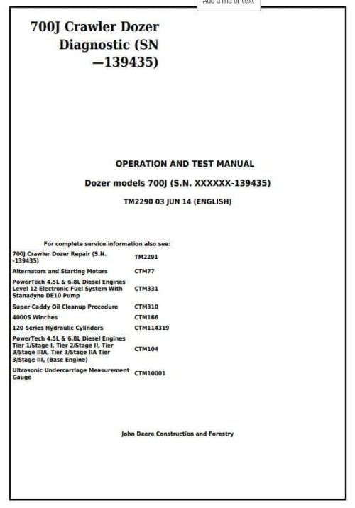 John Deere 700J Operation Test Manual