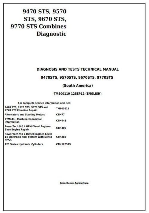 John Deere 9470STS 9770STS Combines Diagnostic Service Manual