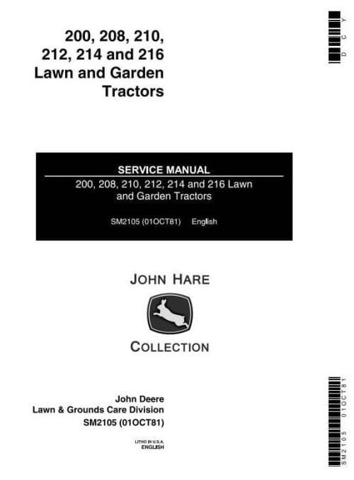 John Deere 200 208 210 Lawn and Garden Technical Service Manual