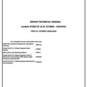 John Deere 9780 CTS Combine Repair Technical Service Manual