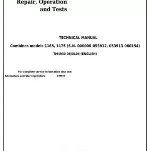 John Deere 1165 1175 Combines Diagnostic Service Manual John Deere 1165 1175 Combines Diagnostic Service Manual