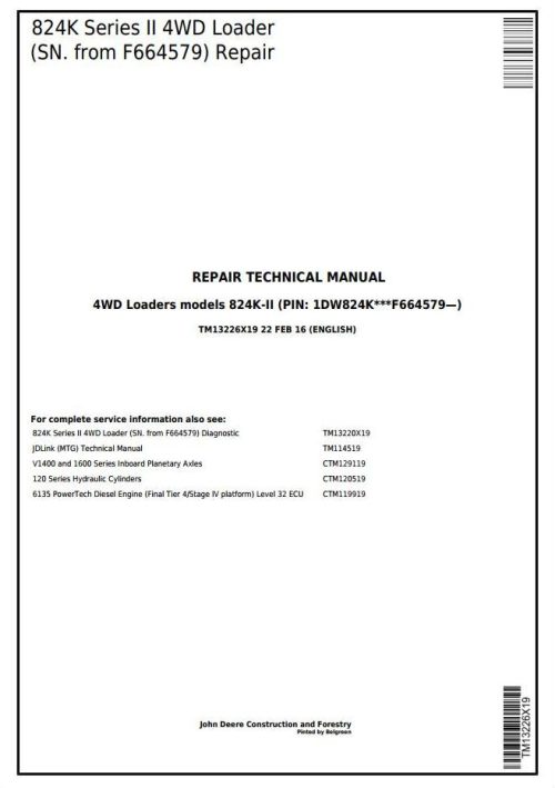 John Deere 824K 4WD Service Repair Technical Manual