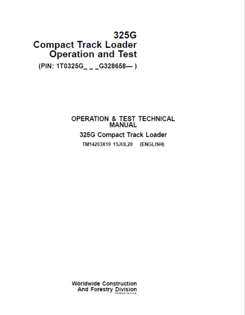 John Deere 325G Track Loader Operation and Test Service Manual
