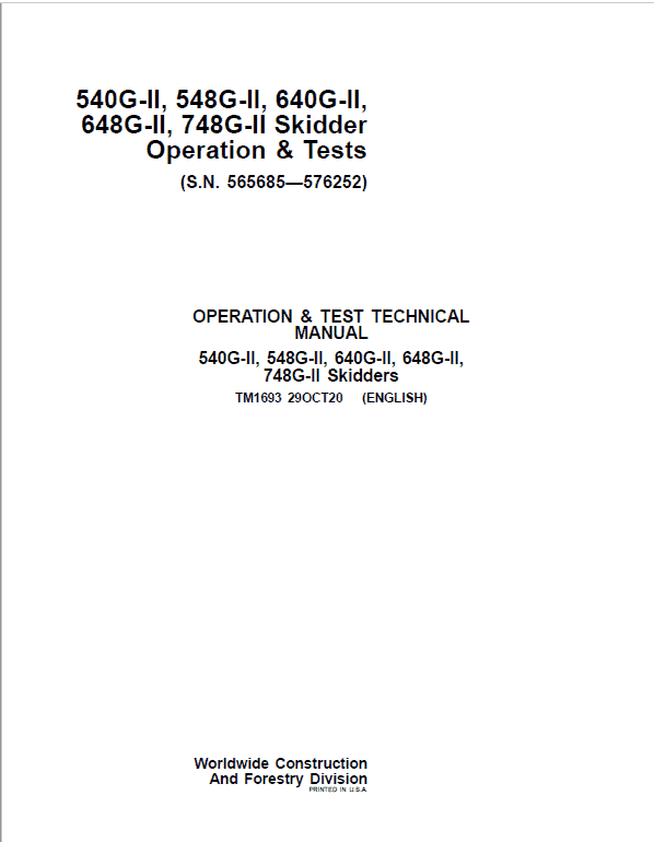 2-26-John Deere 540G-II 748G-II Skidder Service Repair Manual Download