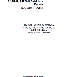 John Deere 540G-II 748G-II Skidder Service Repair Manual Download