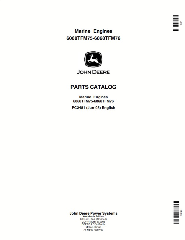 John Deere 6068TFM75 – 6068TFM76 Marine Engines Parts Manual